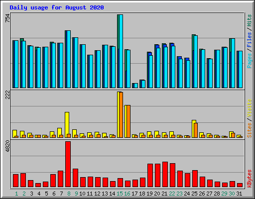 Daily usage for August 2020